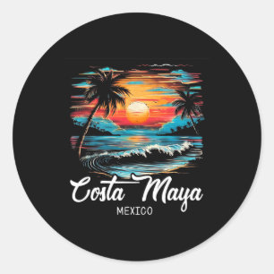 Adesivo Redondo Férias Familiares Retro Sunset México Costa Maya
