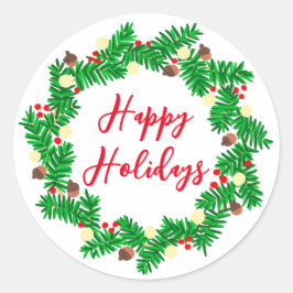 Adesivo Redondo Férias Felizes Férias Festivas Wreath