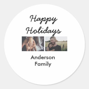 Adesivo Redondo Férias felizes pai filho foto de Natal família n
