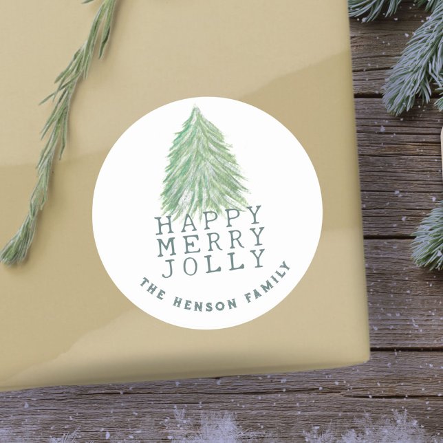 Adesivo Redondo Férias Festivas de Árvore de Natal Verde (Criador carregado)