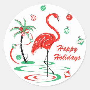 Adesivo Redondo Férias Flamingo Baubles de Natal Vermelho