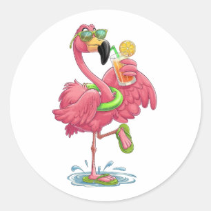 Adesivo Redondo Férias Flamingo Summer