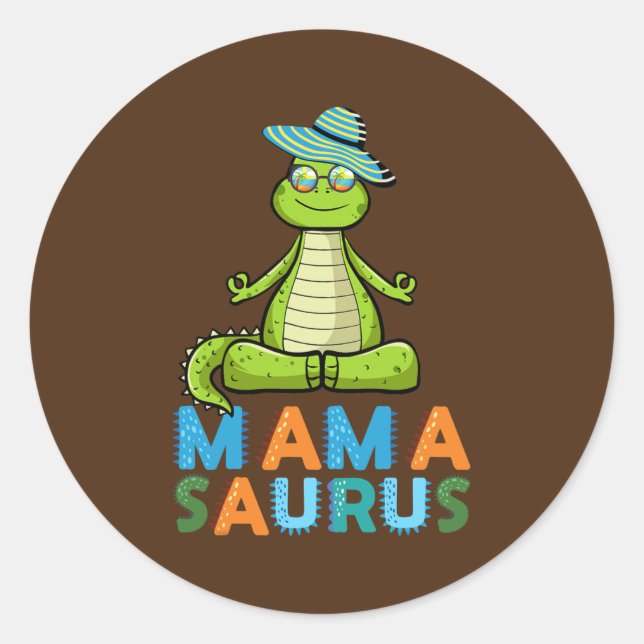 Adesivo Redondo Férias Mamasaurus Zen Yoga Dinossaur Mãe Mãe (Frente)