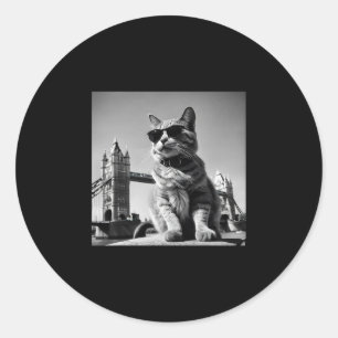 Adesivo Redondo Férias na Grã-Bretanha e passeio de gato em Londre