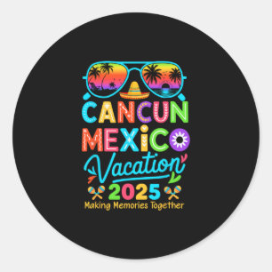 Adesivo Redondo Férias na Praia de Cancun México 2025 Grupo de Via