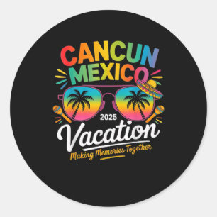 Adesivo Redondo Férias na Praia de Cancun México 2025 Grupo de Via