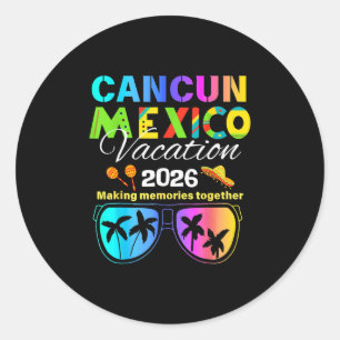 Adesivo Redondo Férias na Praia de Cancun México 2026 Grupo de Via