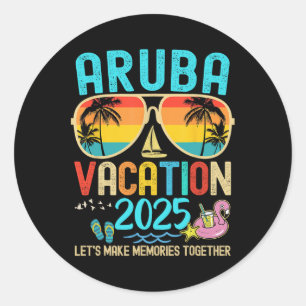 Adesivo Redondo Férias Retro Aruba 2025 Correspondendo Amigos da F