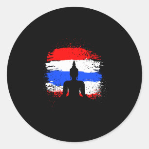 Adesivo Redondo Férias retrô buda tailandês bandeira da Tailândia
