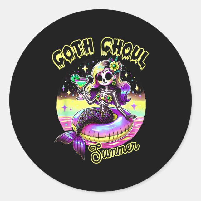 Adesivo Redondo Férias Sereia de Verão quente Ghoul Summer Engraça (Frente)