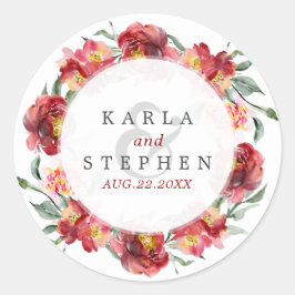 Adesivo Redondo Ferida das Flores do Jardim Vermelho Profundo