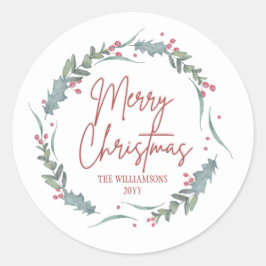 Adesivo Redondo Ferida de aquarela de Natal feliz