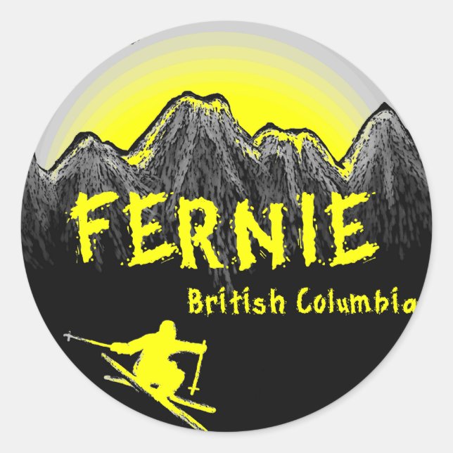 Adesivo Redondo Fernie British Columbia Canada ski (Frente)