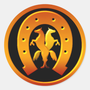 Adesivo Redondo Ferradura e cavalos dourados