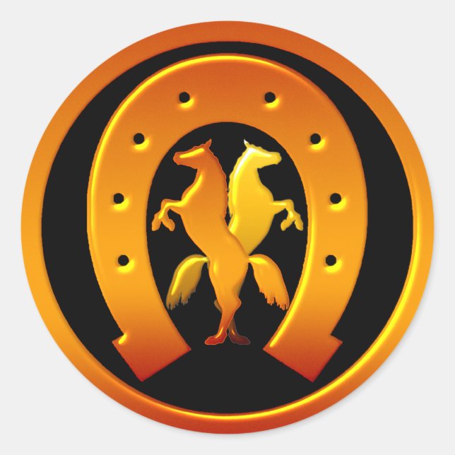 Adesivo Redondo Ferradura e Cavalos ouros (Frente)