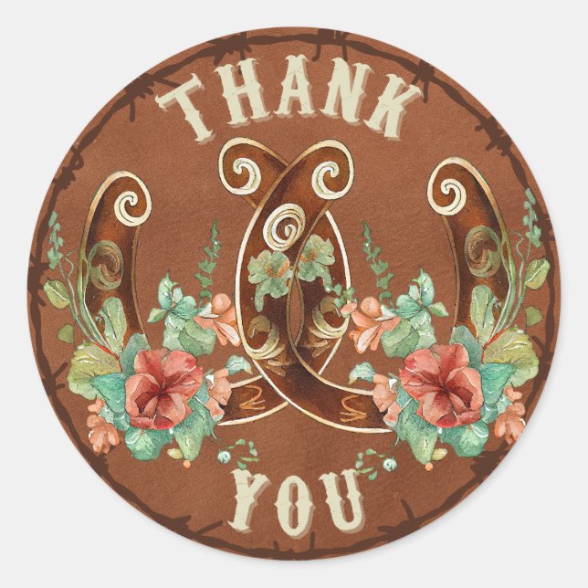 Adesivo Redondo Ferradura no País e Flores Obrigado Sticker (Frente)