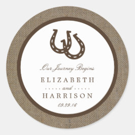 Adesivo Redondo Ferradura Russa Do País No Casamento Burlap