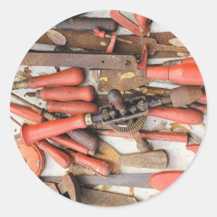 Adesivo Redondo Ferramenta Antiguamente Rustic Red Man