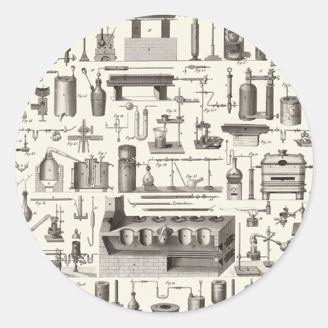 Adesivo Redondo Ferramentas científicas (Frente)