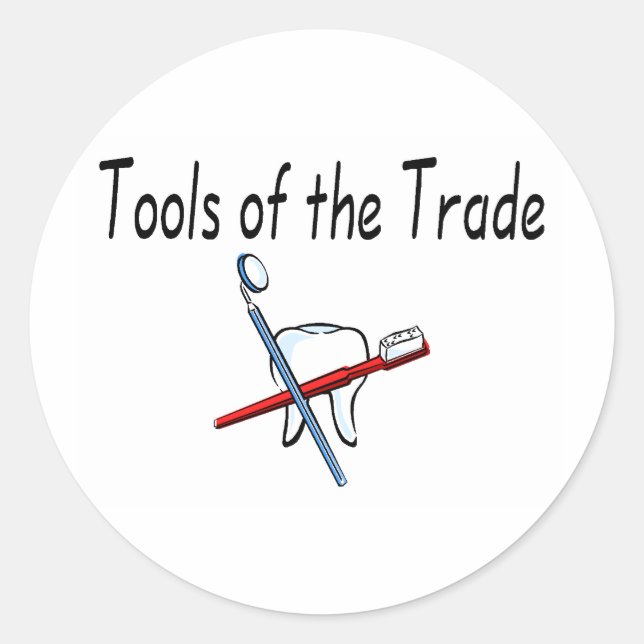 Adesivo Redondo Ferramentas de Dentista do Comércio (Frente)