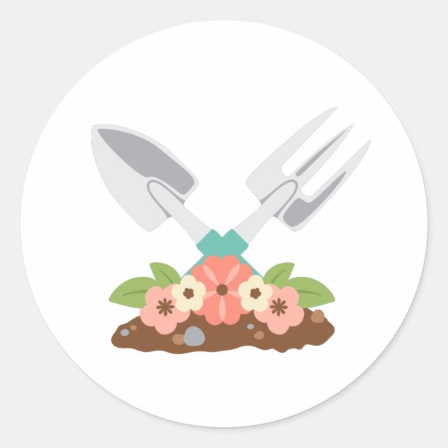 Adesivo Redondo Ferramentas de jardim (Frente)