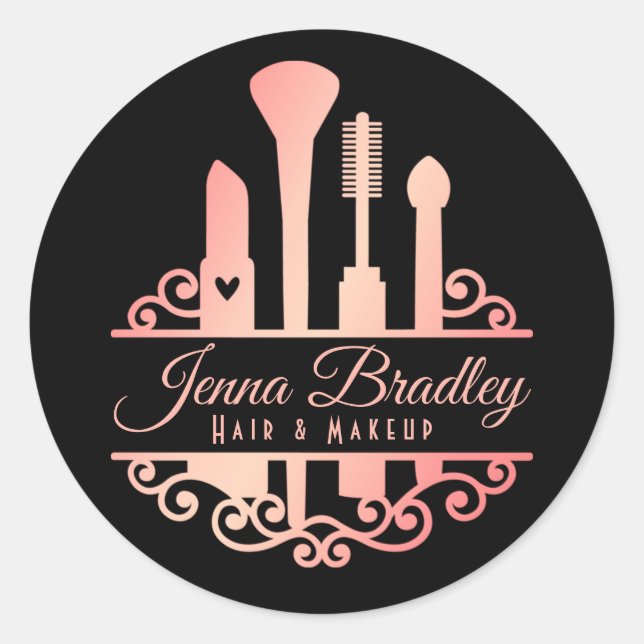 Adesivo Redondo Ferramentas de Maquiagem Elegantes Profissional de (Frente)
