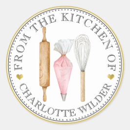 Adesivo Redondo Ferramentas de padeiro de pastelaria de aquarela