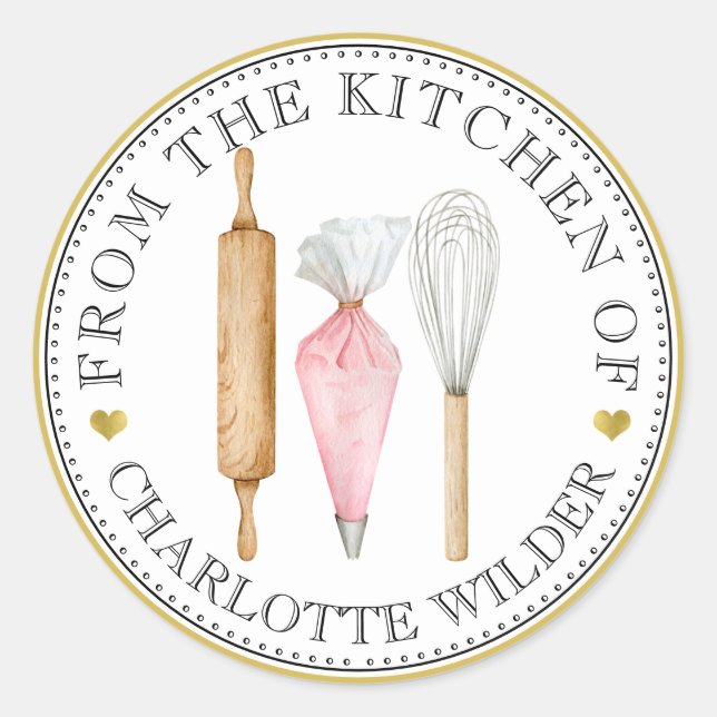 Adesivo Redondo Ferramentas de padeiro de pastelaria de aquarela (Frente)