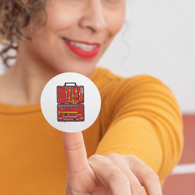 Adesivo Redondo Ferramentas em uma caixa de ferramentas (Criador carregado)