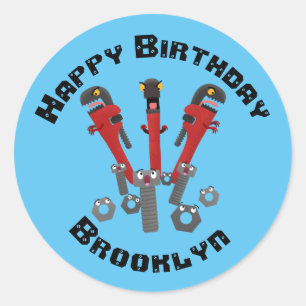 Adesivo Redondo Ferramentas engraçadas de monstro de wrench clássi