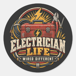 Adesivo Redondo Ferramentas Gráficas de Eletricista Retro