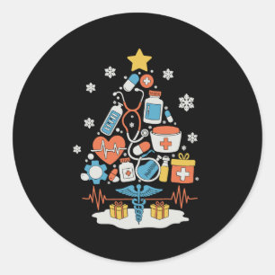 Adesivo Redondo Ferramentas Médicas Árvore de Natal Enfermeira Méd