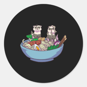 Adesivo Redondo Ferret Ramen Noodles Anime Kawaii Japonês Otaku G