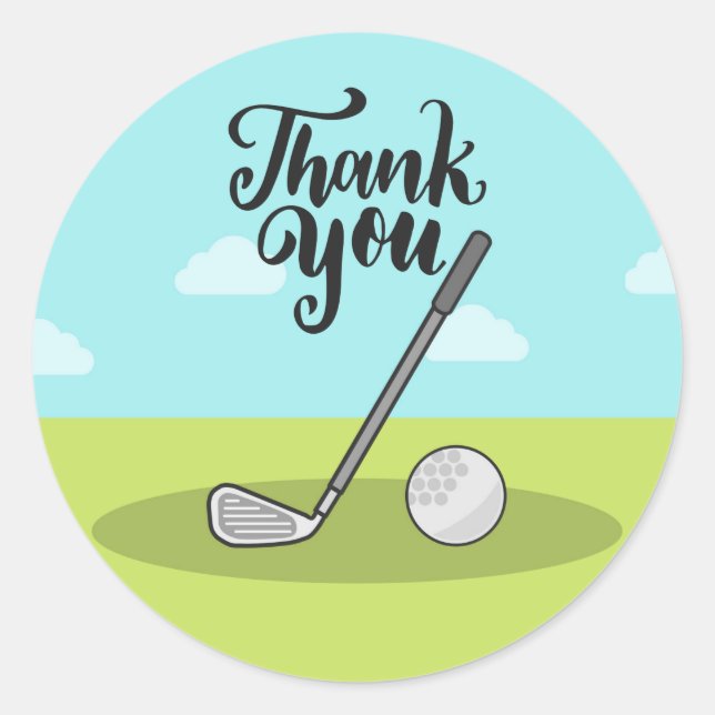 Adesivo Redondo Ferro de golfe e bola sobre fundo azul verde (Frente)
