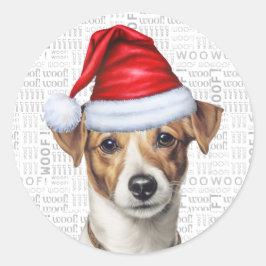 Adesivo Redondo Feset Jack Russell com Woof Word Art Natal