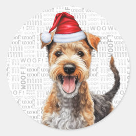 Adesivo Redondo Feset Lakeland Terrier Woof Word Art Natal