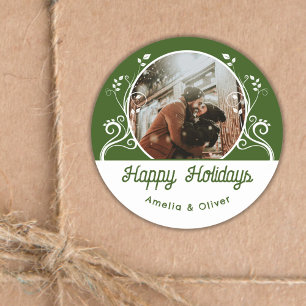 Adesivo Redondo FesHappy Holidays Foliage Foto do Casal Verde