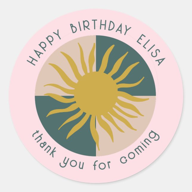 Adesivo Redondo Festa à Beira-Mar ANIVERSÁRIO Moderno Fofo PERSONA (Frente)