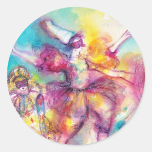 Adesivo Redondo FESTA À FANTASIA, Máscaras de Carnaval, Dança, Mús