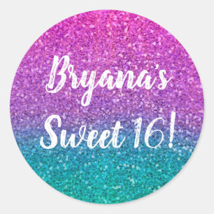 Adesivo Redondo Festa Brilhante Rosa Azul Turquesa e Roxo Purpurad