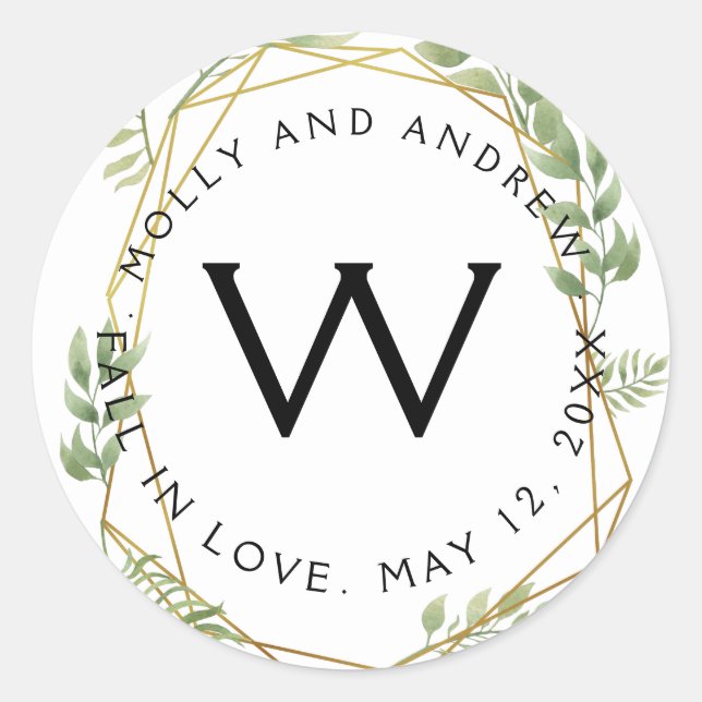 Adesivo Redondo festa/casamento de folhagem cristalina (Frente)