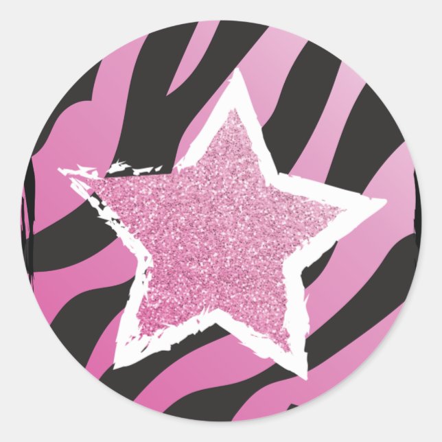 Adesivo Redondo Festa como Rockstar - Glitter Star Sticker Rosa