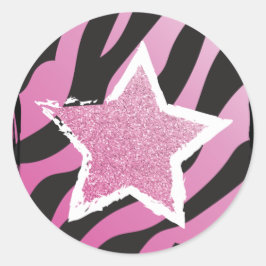 Adesivo Redondo Festa como Rockstar - Glitter Star Sticker Rosa