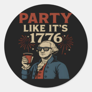 Adesivo Redondo Festa como se fosse 1776 Engraçado Bebendo Patriót