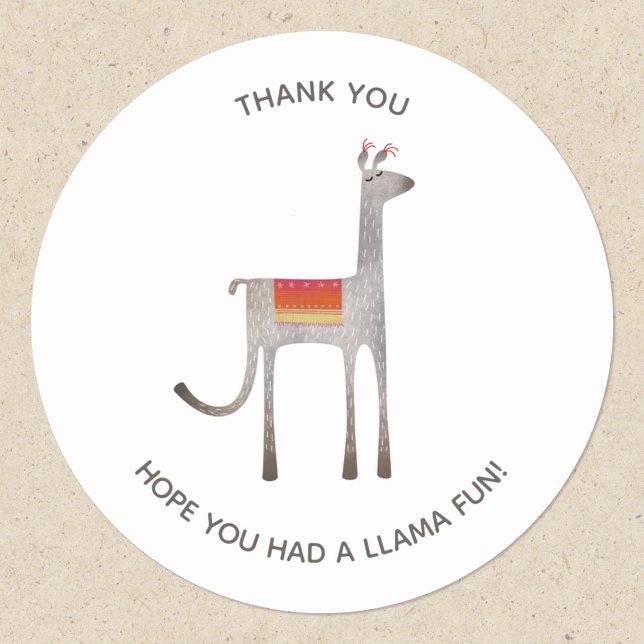 Adesivo Redondo Festa Cute Llama Alpaca Obrigado (Fun llama custom text thank you party stickers)