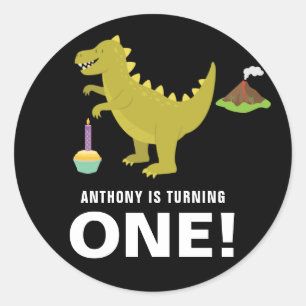 Adesivo Redondo Festa de 1º aniversário com tema de dinossauro pre