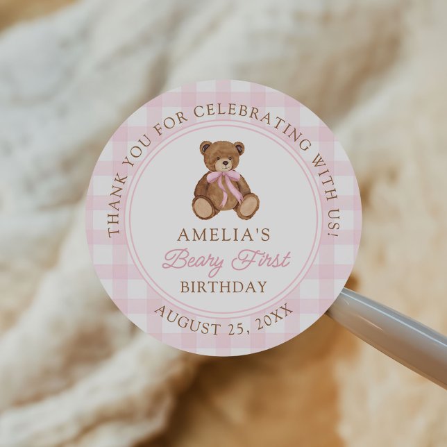 Adesivo Redondo Festa de 1º Aniversário do Ursinho Teddy (Criador carregado)