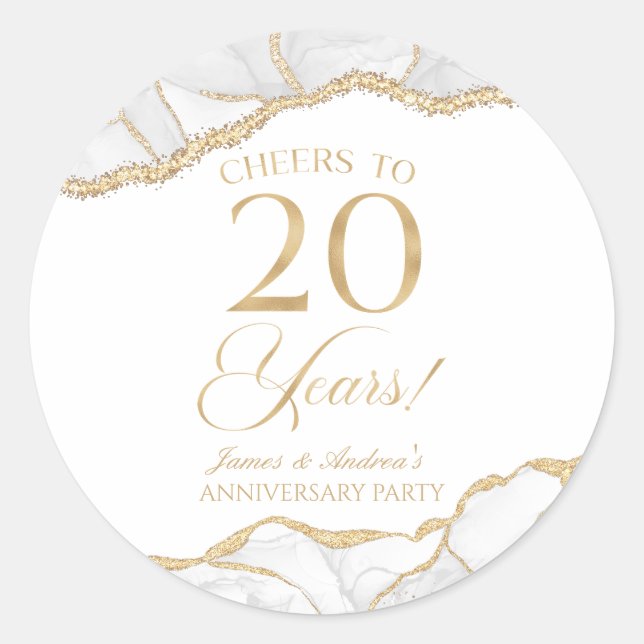 Adesivo Redondo Festa de 20 de Agate Dourado Elegante (Frente)
