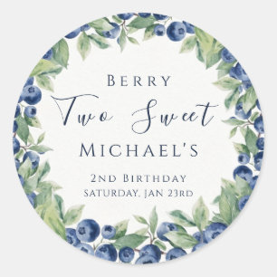 Adesivo Redondo Festa de 2 Anos Menino Two Sweet Berry Blueberry