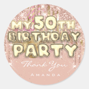 Adesivo Redondo Festa de 50 Anos de Aniversário Brilhante Balão Do